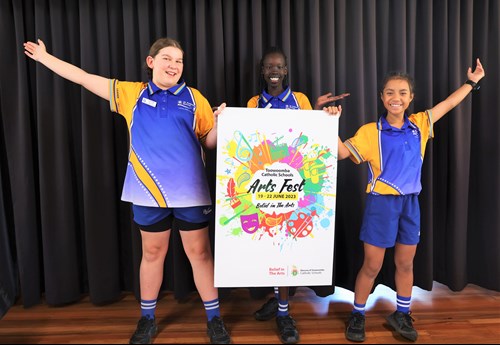 St Anthony's School students - Lauren Kropp, Puondak Mawien and Phoebe Tulilo Seremaia - are excited to be part of the inaugural Arts Fest 2023